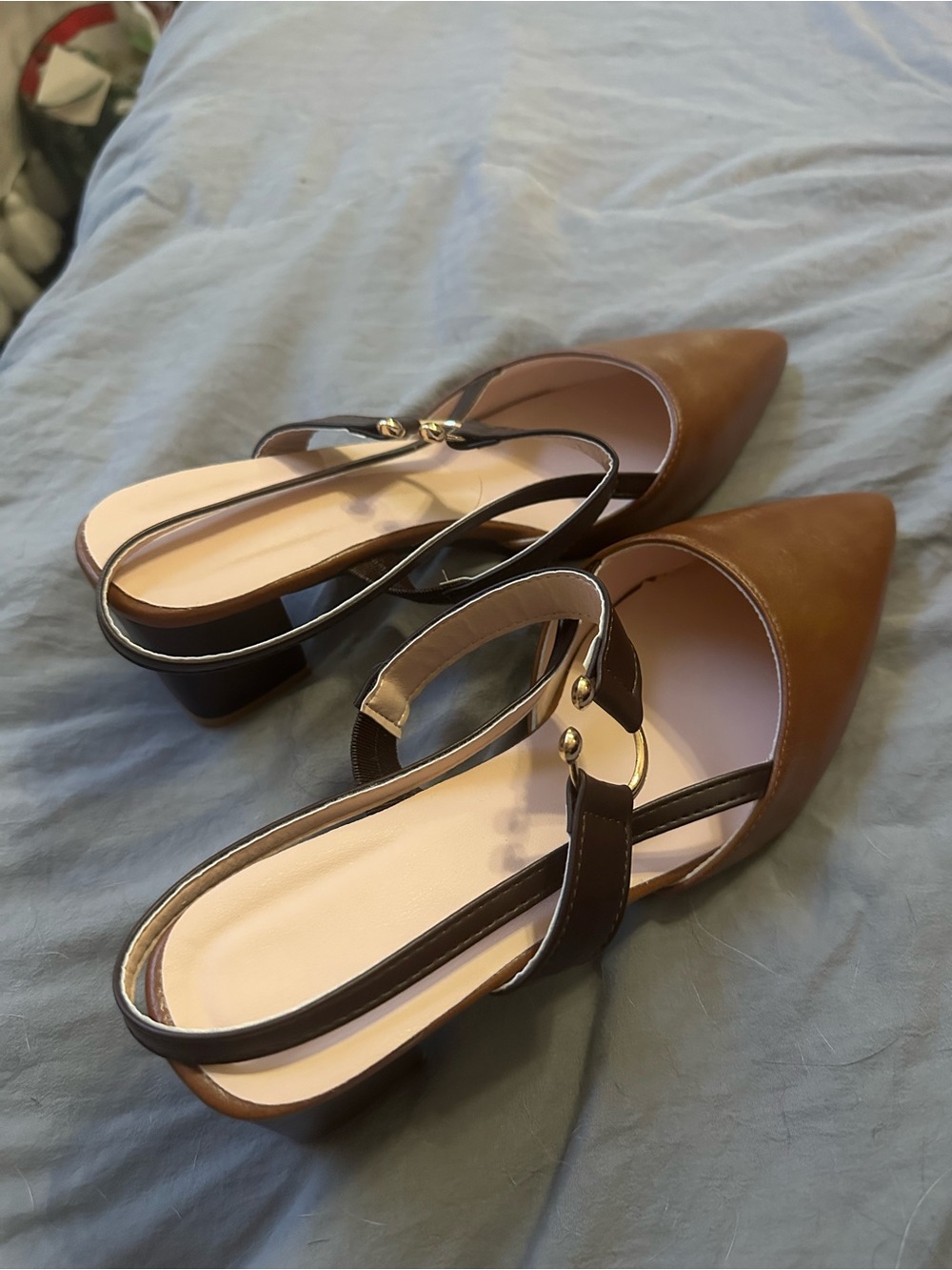 Women's Pointed Toe Brown Slingback Flats